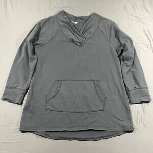 Evertek Women’s Gray V Neck Pullover Sweatshirt Kangaroo Pocket Size L
